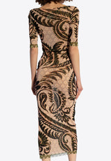 Etro V-neck Printed Midi Dress Beige WRHA0145 99IAS16-X0870