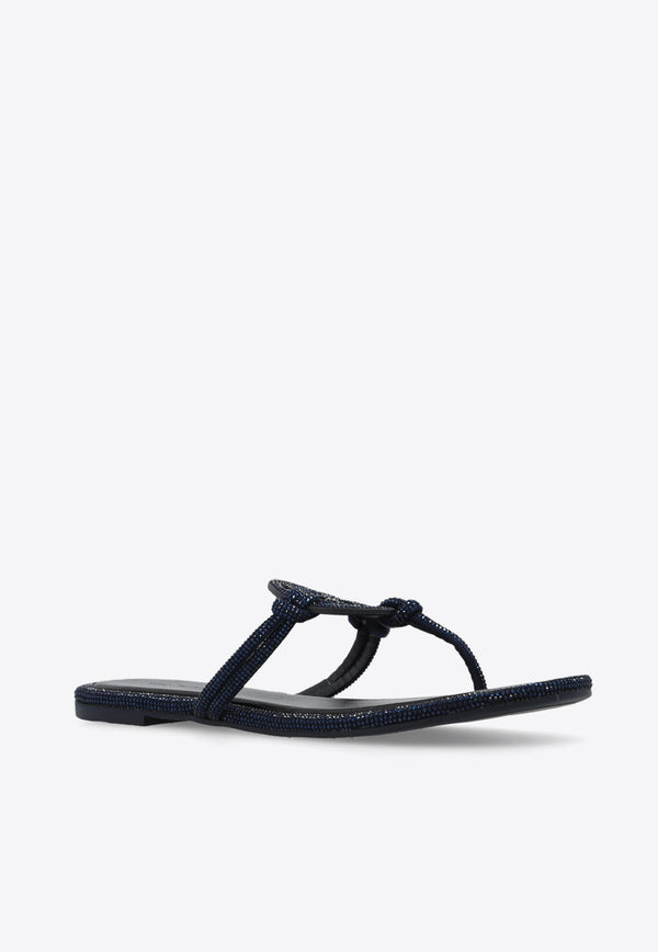 Tory Burch Miller Crystal Logo Knotted Thong Sandals Navy 152177 0-430