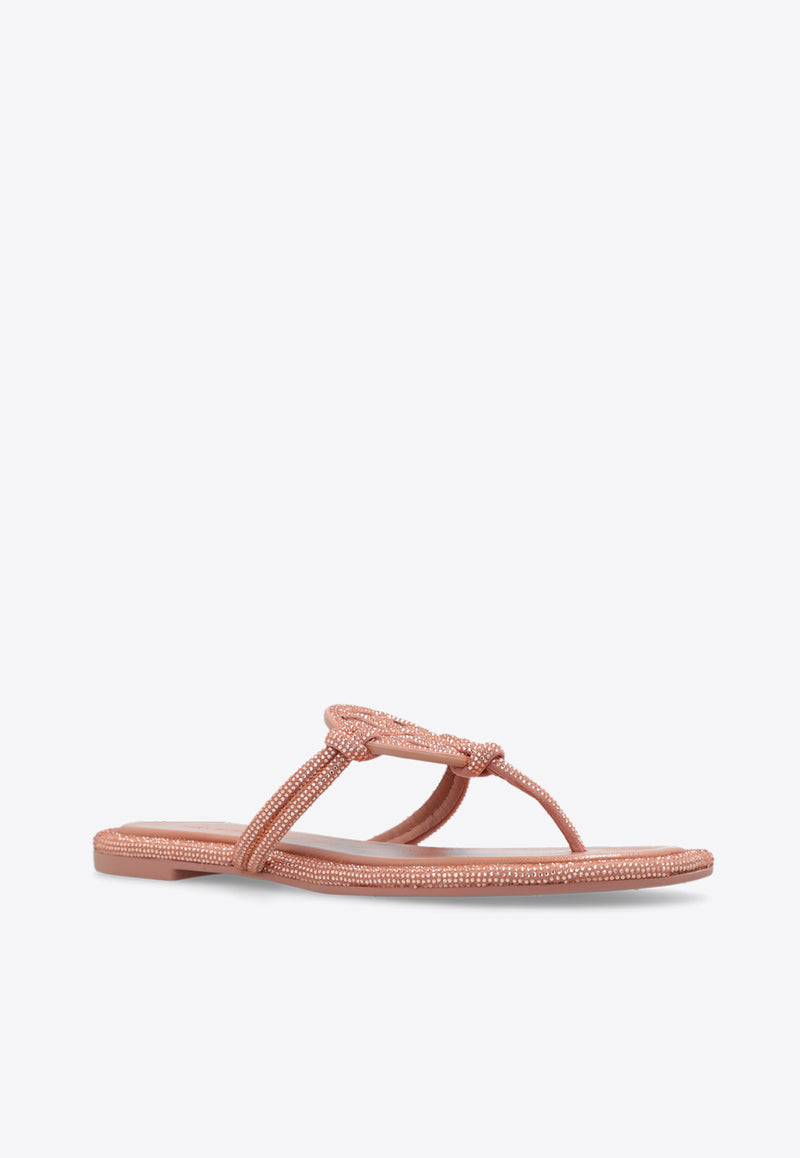 Tory Burch Miller Crystal Logo Knotted Thong Sandals Pink 152177 0-667