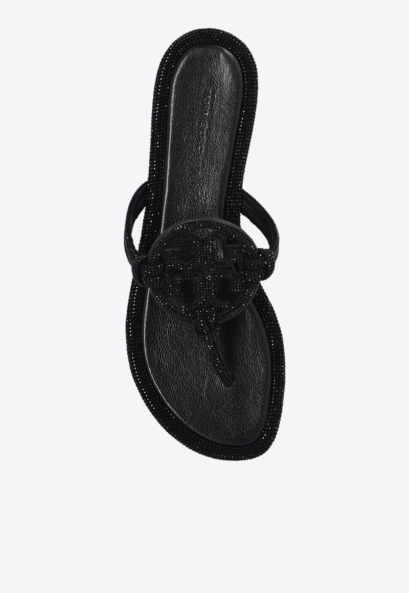 Tory Burch Miller Crystal Logo Knotted Thong Sandals Black 152177 0-001