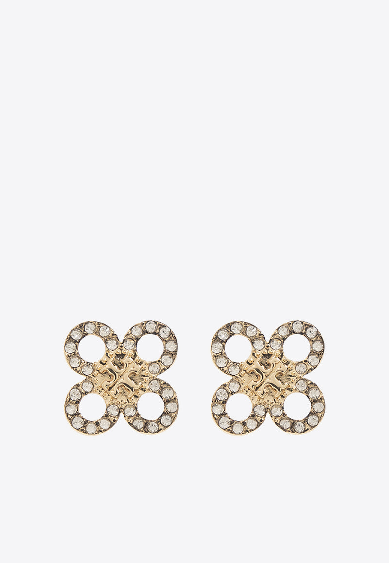 Tory Burch Crystal Embellished Logo Earrings Gold 153724 0-783