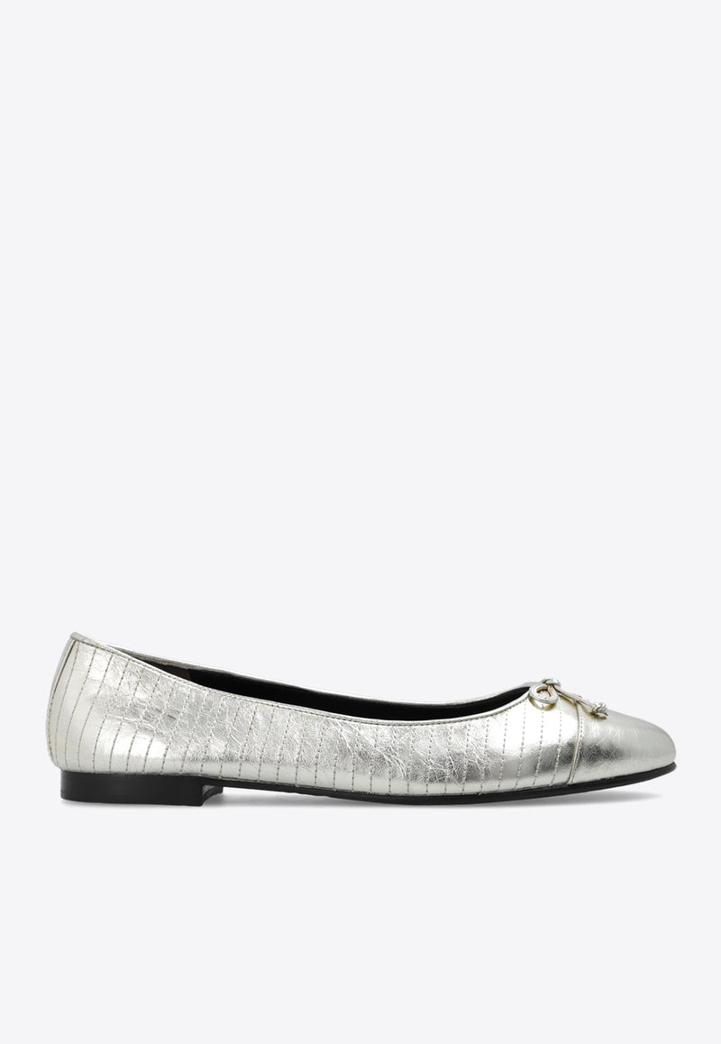 Tory Burch Gap-Toe Metallic Leather Ballet Flats Silver 156248 0-723