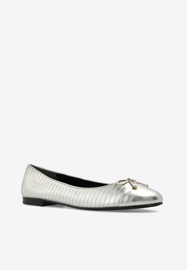 Tory Burch Gap-Toe Metallic Leather Ballet Flats Silver 156248 0-723