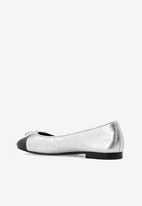 Tory Burch Cap-Toe Metallic Leather Ballet Flats Silver 154309 0-027