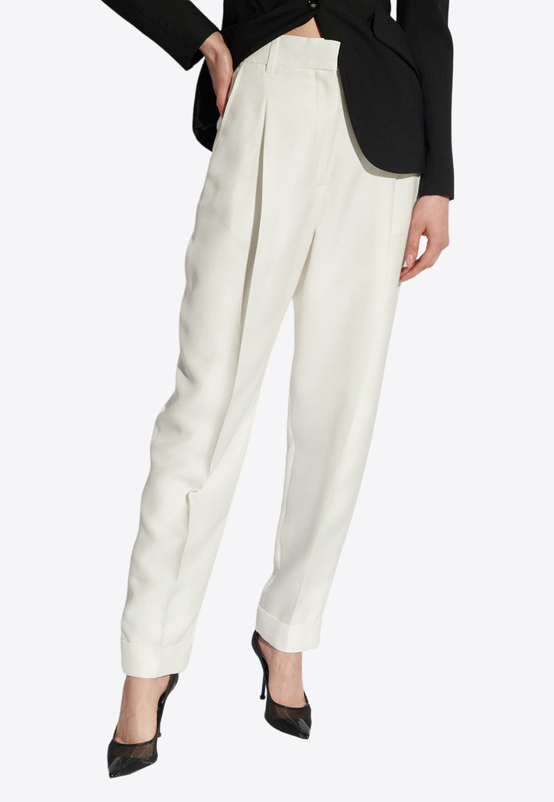 Alexander McQueen Pleat-Front Slim Peg Pants White 780723 QEAE5-9000