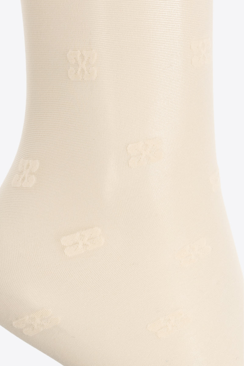 GANNI Monogrammed Knee-High Socks Cream A5538 5896-135