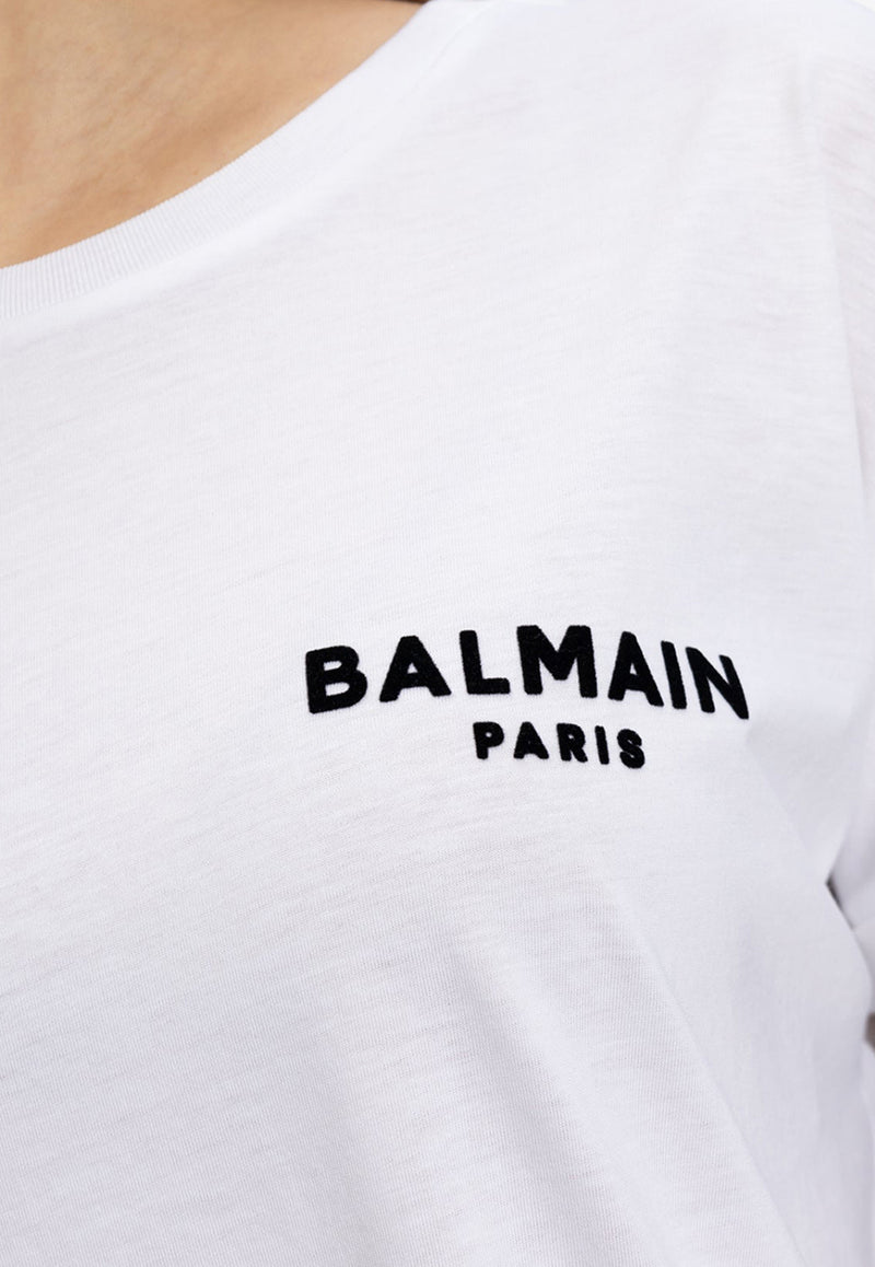 Balmain Flocked Logo Crewneck T-shirt White CF1EF010 BB01-GAB