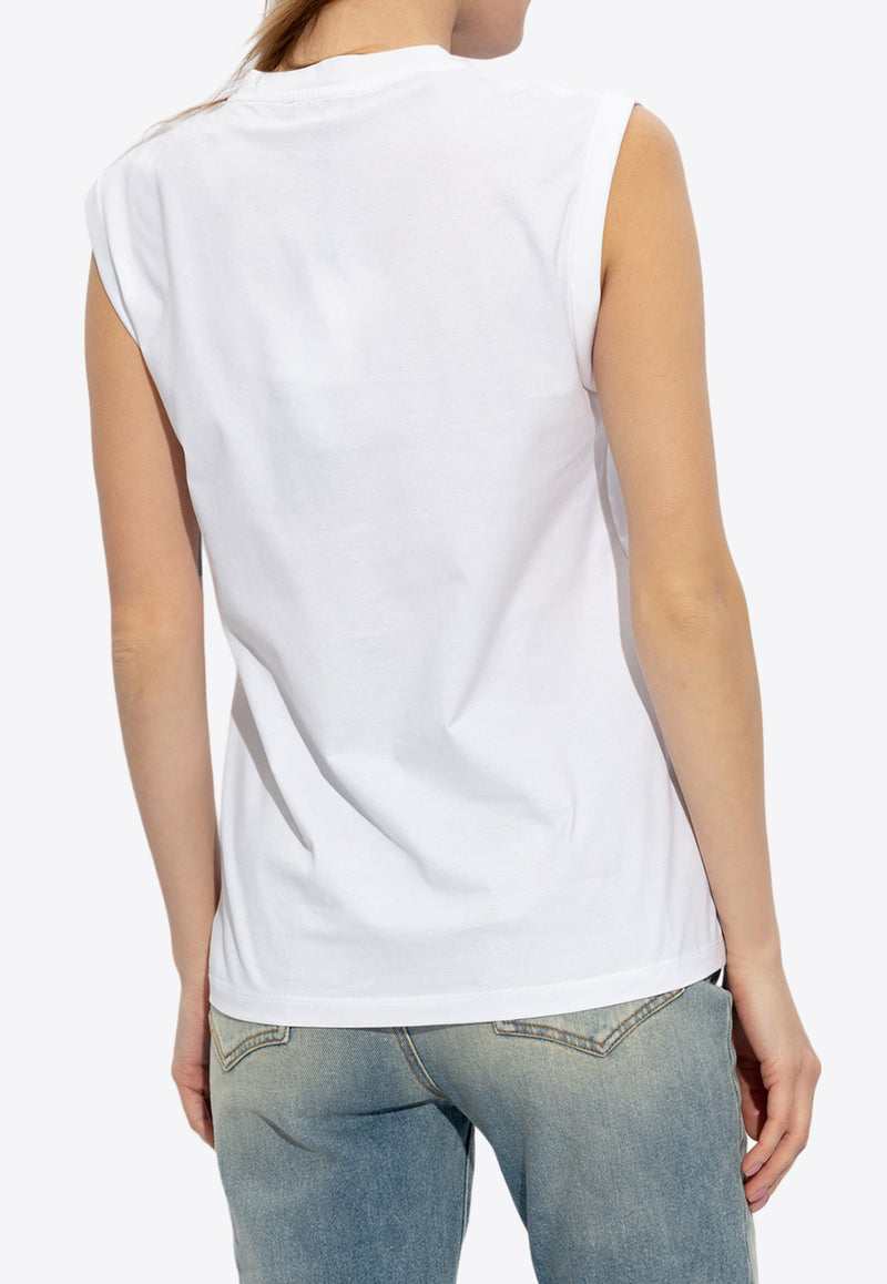 Balmain Logo Print Sleeveless T-shirt White CF1ED001 BB02-GAB