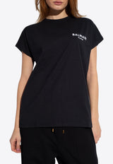 Balmain Flocked Logo Crewneck T-shirt Black CF1EF010 BB01-EAB