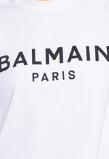 Balmain Logo Print Cropped T-shirt White BF1EE020 BB02-GAB