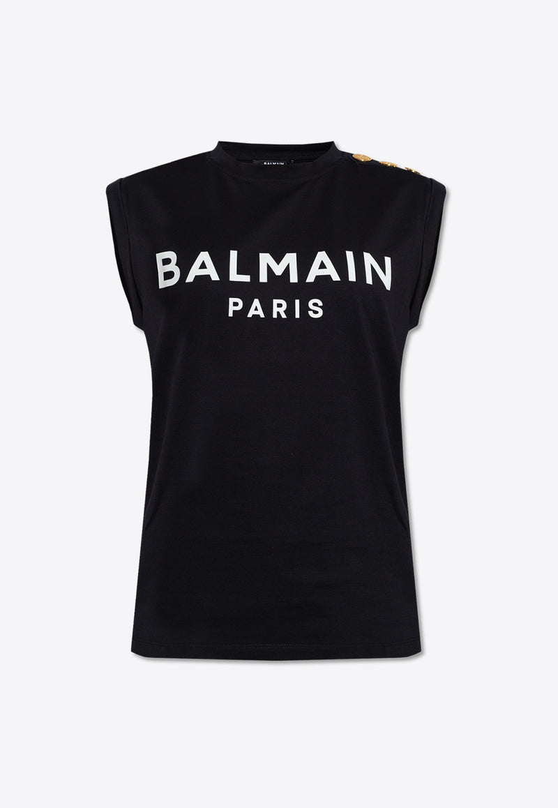 Balmain Logo Print Sleeveless T-shirt Black CF1ED001 BB02-EAB