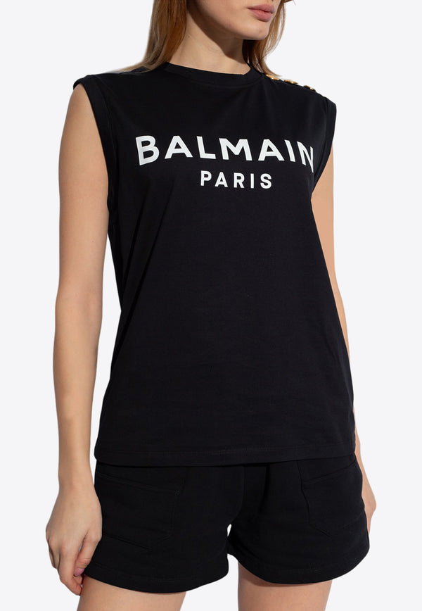 Balmain Logo Print Sleeveless T-shirt Black CF1ED001 BB02-EAB