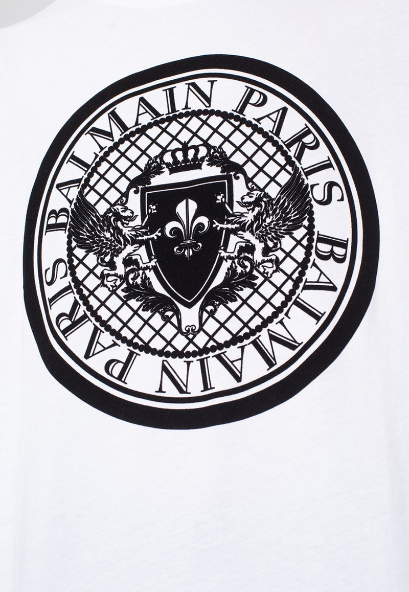 Balmain Flocked Logo Coin T-shirt White CH1EG000 BB17-GAB