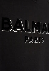 Balmain Velvet Flocked Logo Sweatshirt Black CH1JQ005 BB99-EJO