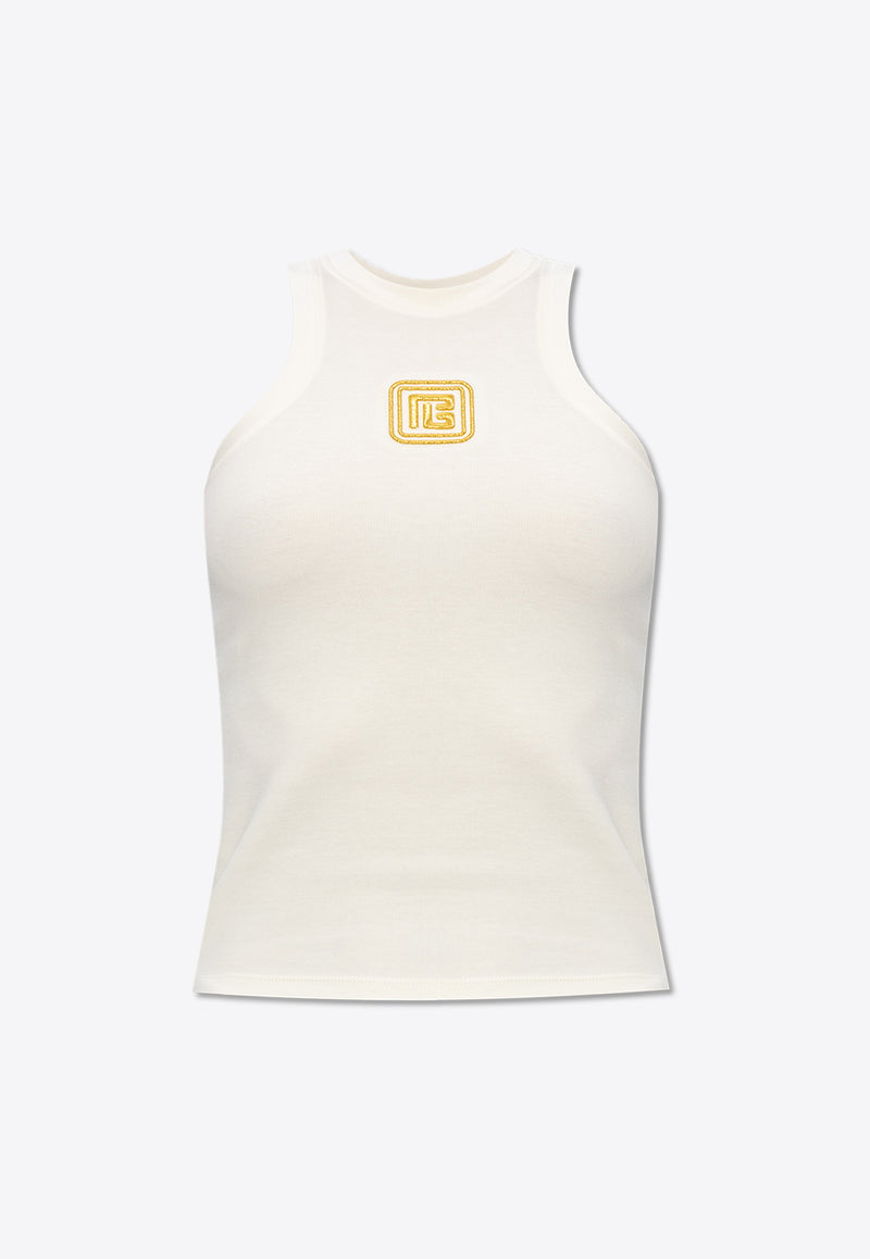 Balmain Logo Embroidered Tank Top Cream CF1EB045 BC49-GQO