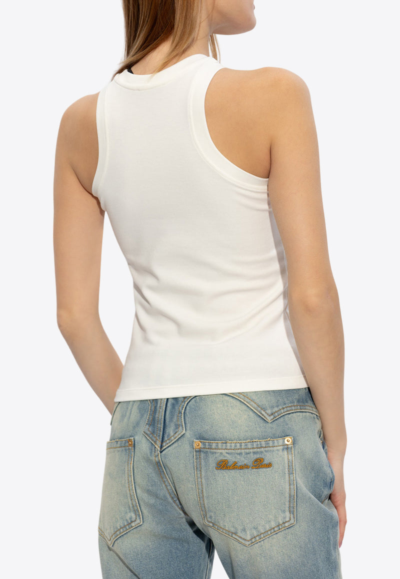 Balmain Logo Embroidered Tank Top Cream CF1EB045 BC49-GQO