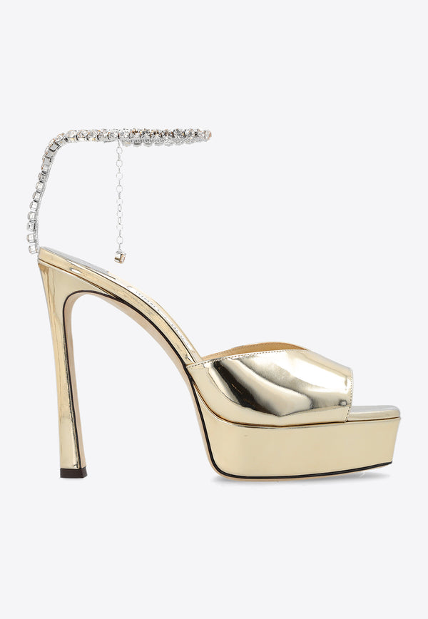 Jimmy Choo Saeda 125 Metallic Platform Sandals Gold SAEDA SANDAL PF 125 BAQ-GOLD CRYSTAL HONEY