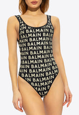 Balmain All-Over Logo Print One-Piece Swimsuit Black BKBGA1740 0-022