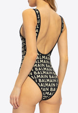 Balmain All-Over Logo Print One-Piece Swimsuit Black BKBGA1740 0-022