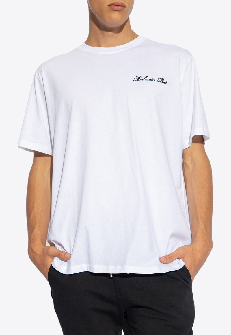 Balmain Signature Embroidered Logo T-shirt White CH1EG010 BC68-GAB