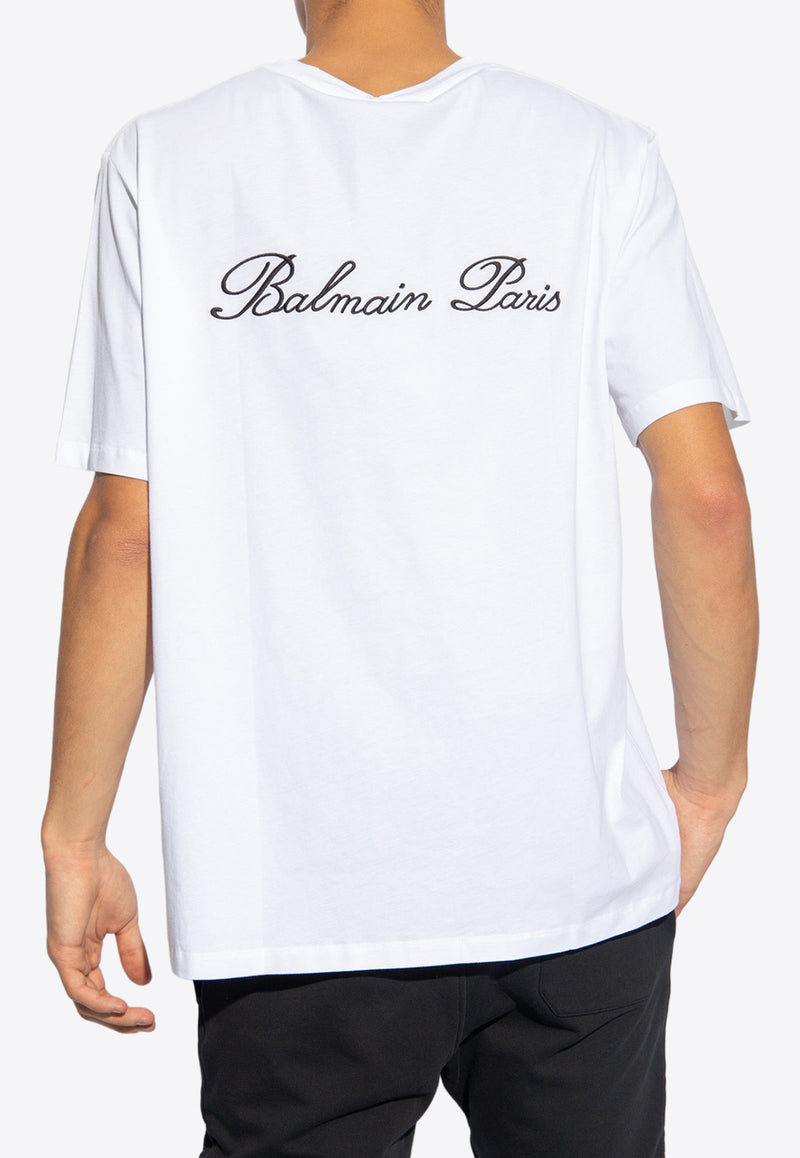 Balmain Signature Embroidered Logo T-shirt White CH1EG010 BC68-GAB