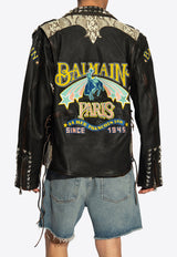 Balmain Western Leather Zip-Up Biker Jacket Black CH1TD362 LC91-EJU