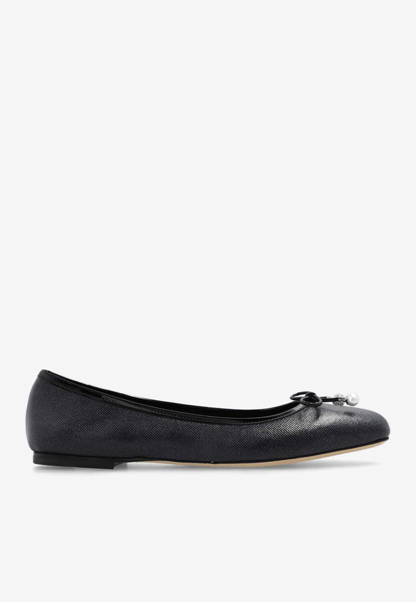 Jimmy Choo Elme Coated Denim Ballet Flats Black ELME FLAT GDN-DENIM