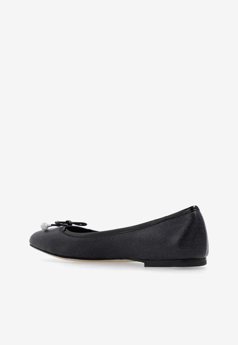 Jimmy Choo Elme Coated Denim Ballet Flats Black ELME FLAT GDN-DENIM