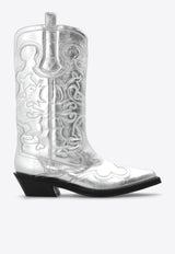 GANNI Mid-Calf Embroidered Cowboy Boots Silver S2427 4911-018