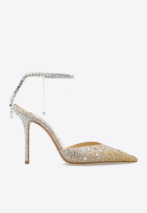 Jimmy Choo Saeda 100 Crystal Embellished Pumps Gold SAEDA 100 ZPJ-GOLD CRYSTAL