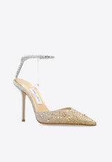 Jimmy Choo Saeda 100 Crystal Embellished Pumps Gold SAEDA 100 ZPJ-GOLD CRYSTAL