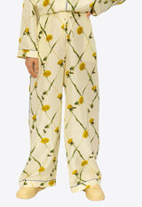 Burberry Dandelion Print Satin Pants Yellow 8082992 A4652-SHERBET