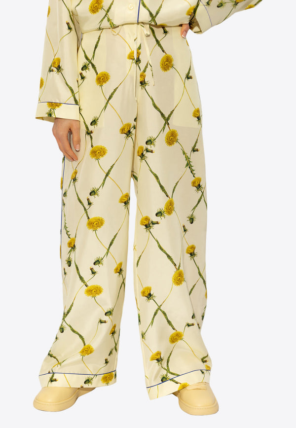 Burberry Dandelion Print Satin Pants Yellow 8082992 A4652-SHERBET