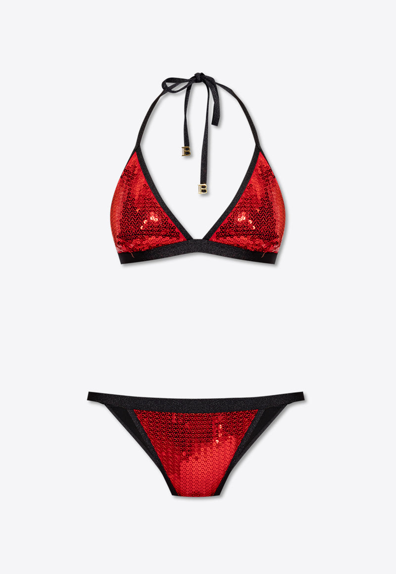 Balmain Sequined Halterneck Bikini Red BKB831710 0-611