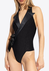 Balmain Pinstripe Lurex One-Piece Swimsuit Black BKBPQ1730 0-001