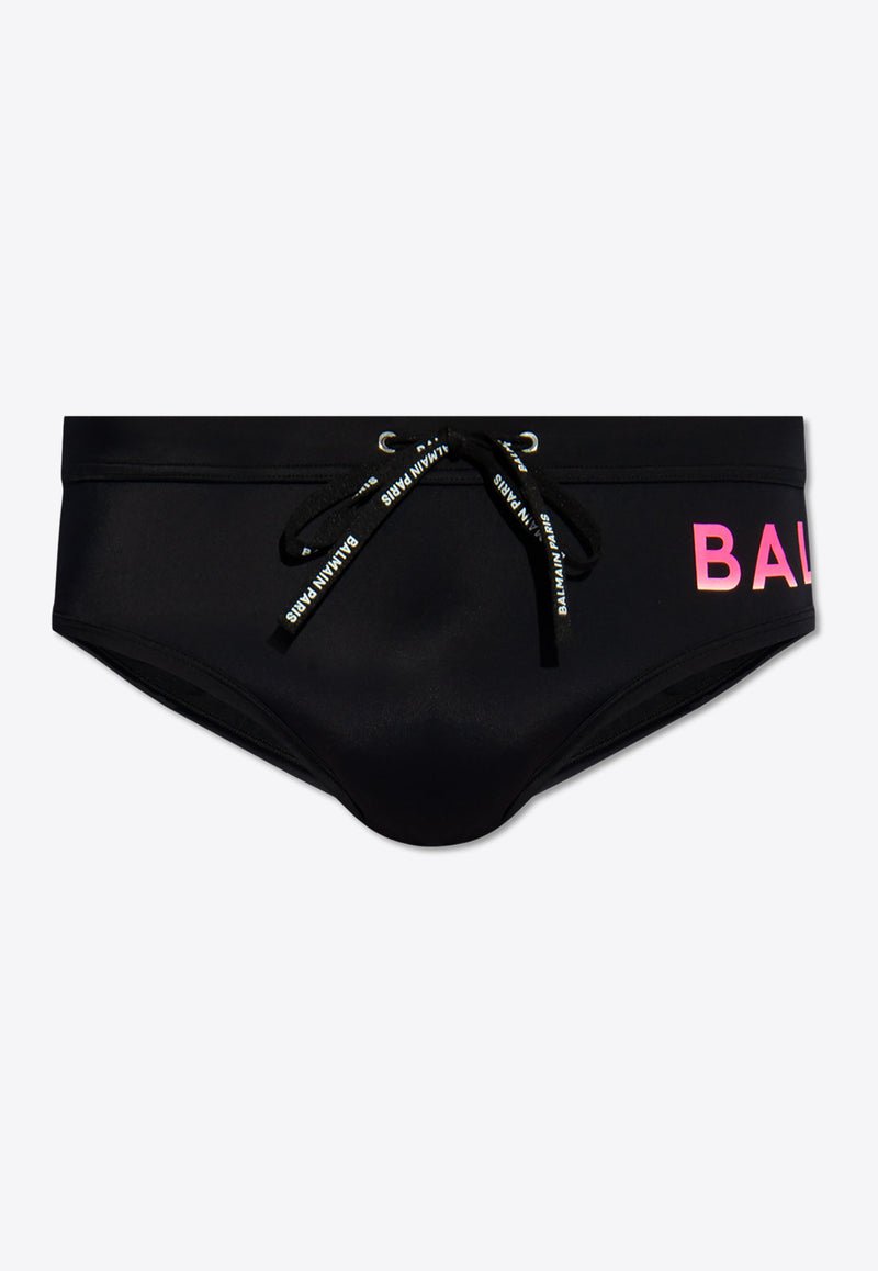 Balmain Logo Print Swimming Briefs Black BWB211200 0-006