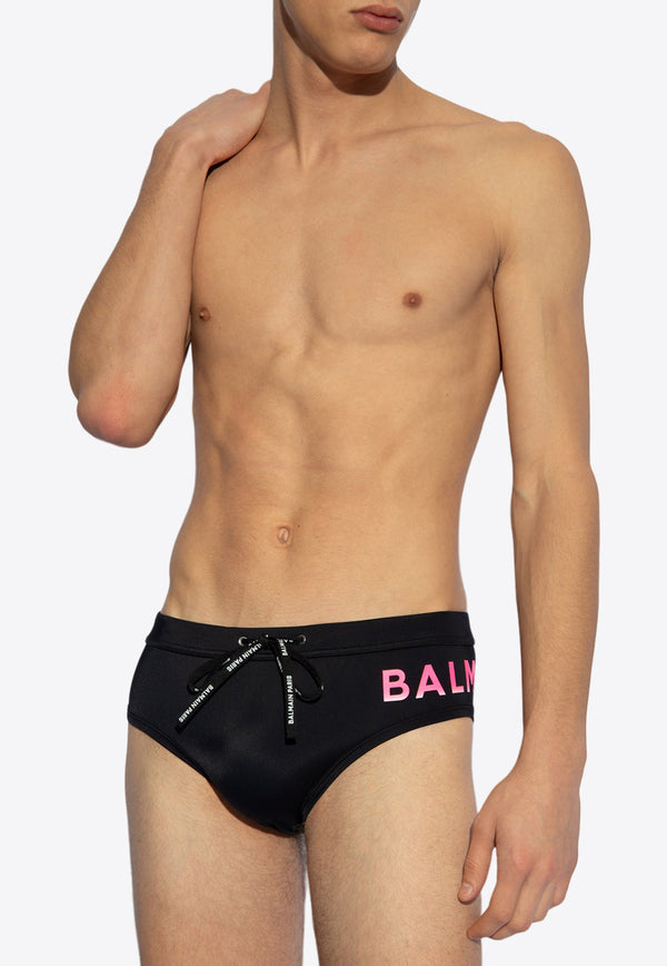 Balmain Logo Print Swimming Briefs Black BWB211200 0-006