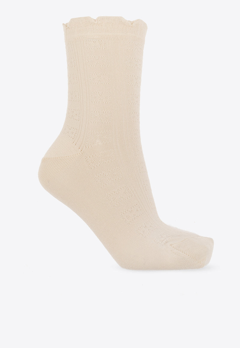 GANNI Egret Short Ruffled Socks Beige A5767 5896-135