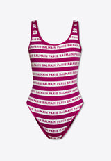 Balmain Logo Stripes One-Piece Swimsuit Pink BKBGA1220 0-512