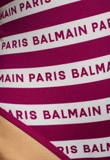 Balmain Logo Stripes One-Piece Swimsuit Pink BKBGA1220 0-512