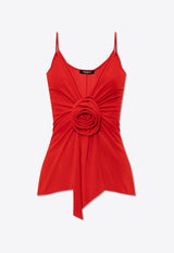 Balmain Flower Applique Draped Top Red CF0AD205 JE50-3CF