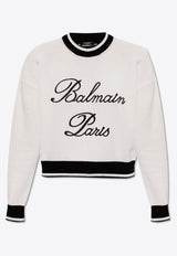 Balmain Logo Embroidered Crewneck Sweater White CF0KA002 KG48-GAB