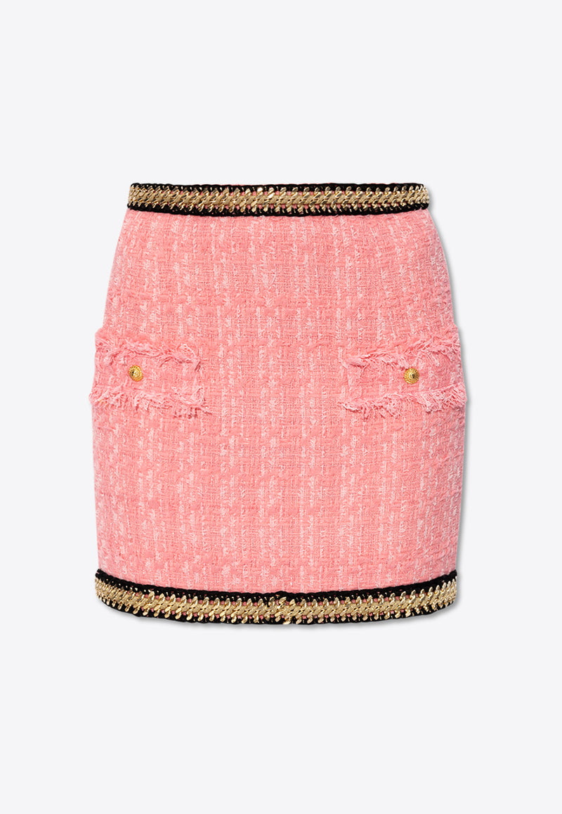 Balmain Chain Embellished Tweed Mini Skirt Pink CF0LBA01 CE90-4CR