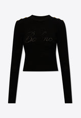 Balmain Perforated Logo Ribbed Sweater Black CF1KA003 KF24-0PA