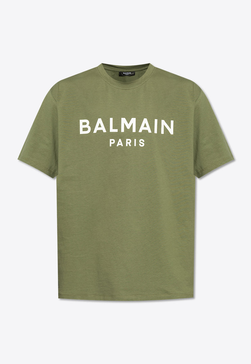 Balmain Logo Print Crewneck T-shirt Green CH0EG000 BB73-UHB