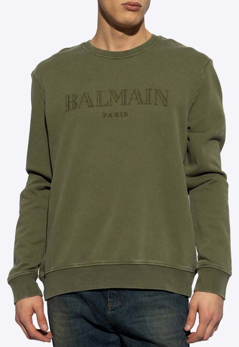 Balmain Logo Embroidered Crewneck Sweatshirt Green CH0JQ040 BC72-UIA