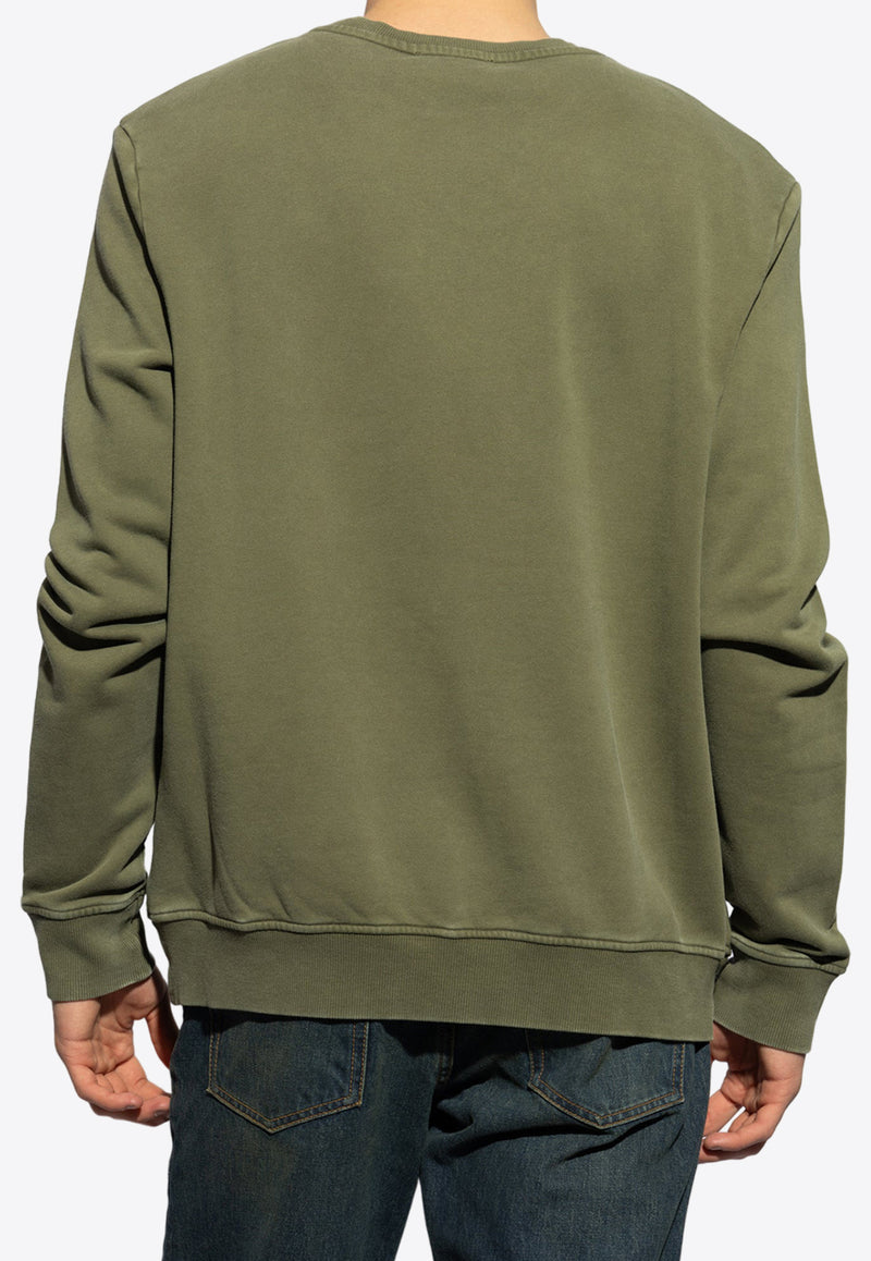 Balmain Logo Embroidered Crewneck Sweatshirt Green CH0JQ040 BC72-UIA