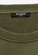 Balmain Logo Embroidered Crewneck Sweatshirt Green CH0JQ040 BC72-UIA