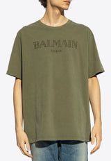 Balmain Logo Embroidered Vintage T-shirt Green CH0EG010 BC72-UIA