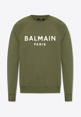 Balmain Logo Print Crewneck Sweatshirt Green CH0JQ005 BB65-UIO